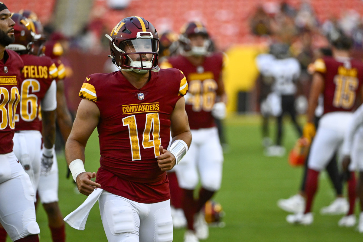 Sam Howell is the starting quarterback for the Washington Commanders. (Brad Mills/USA Today)