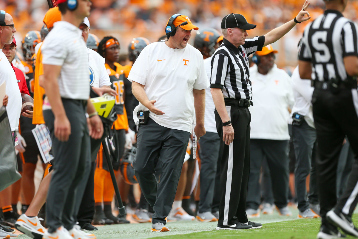 Tennessee Volunteers HC Josh Heupel during the game against Austin Peay on September 2nd, 2023, in Knoxville, Tennessee. (Photo by Randy Sartin of USA Today Sports)