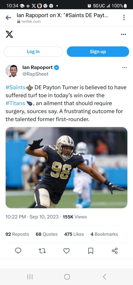 Saints Payton Turner 'turf toe' injury update