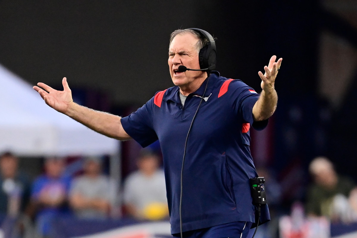 New England Patriots head coach Bill Belichick reacts in 2023 Week 1 matchup with Philadelphia Eagles.