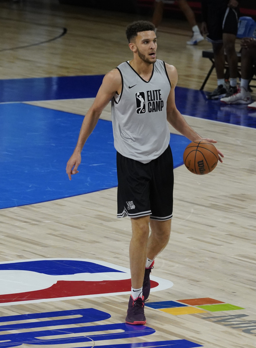 May 17, 2022; Chicago, IL, USA; NBA G League Elite Team 3 Pete Nance brings the up the court against the NBA G League Elite Team 2 at Wintrust Arena. Mandatory Credit: David Banks-USA TODAY Sports