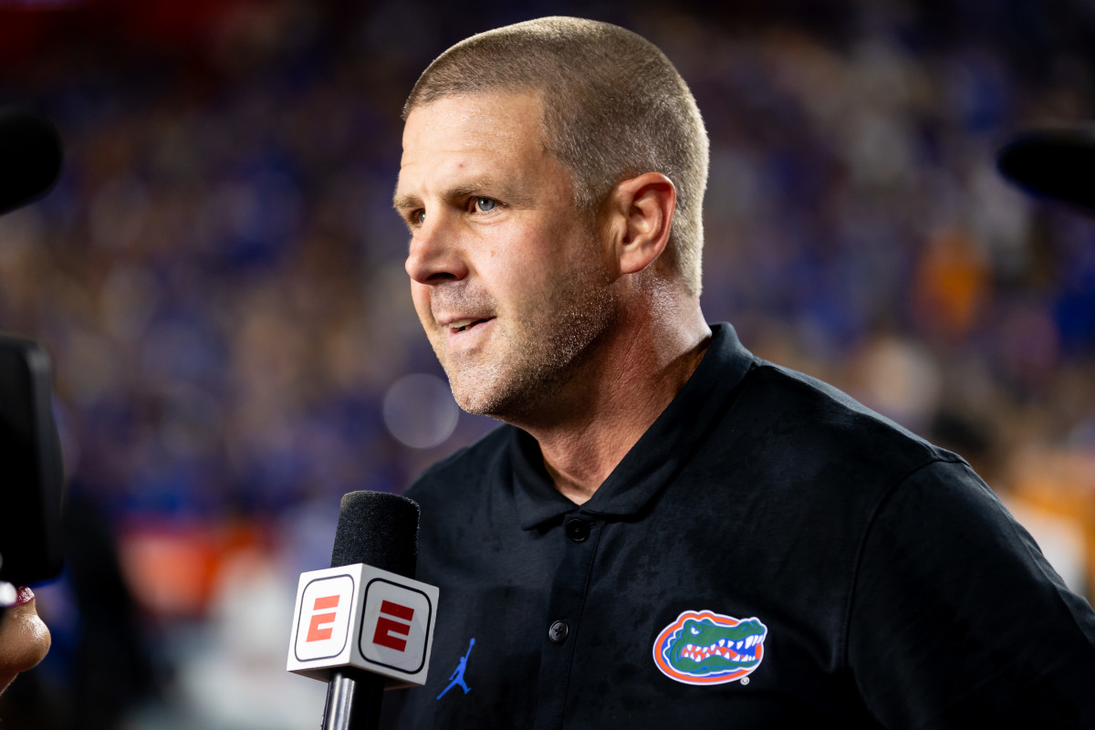 Florida HC Billy Napier during an ESPN telecast after beating Tennessee on September 16th, 2023, in Gainesville, Florida. (Photo by Matt Pendleton of USA Today Sports)