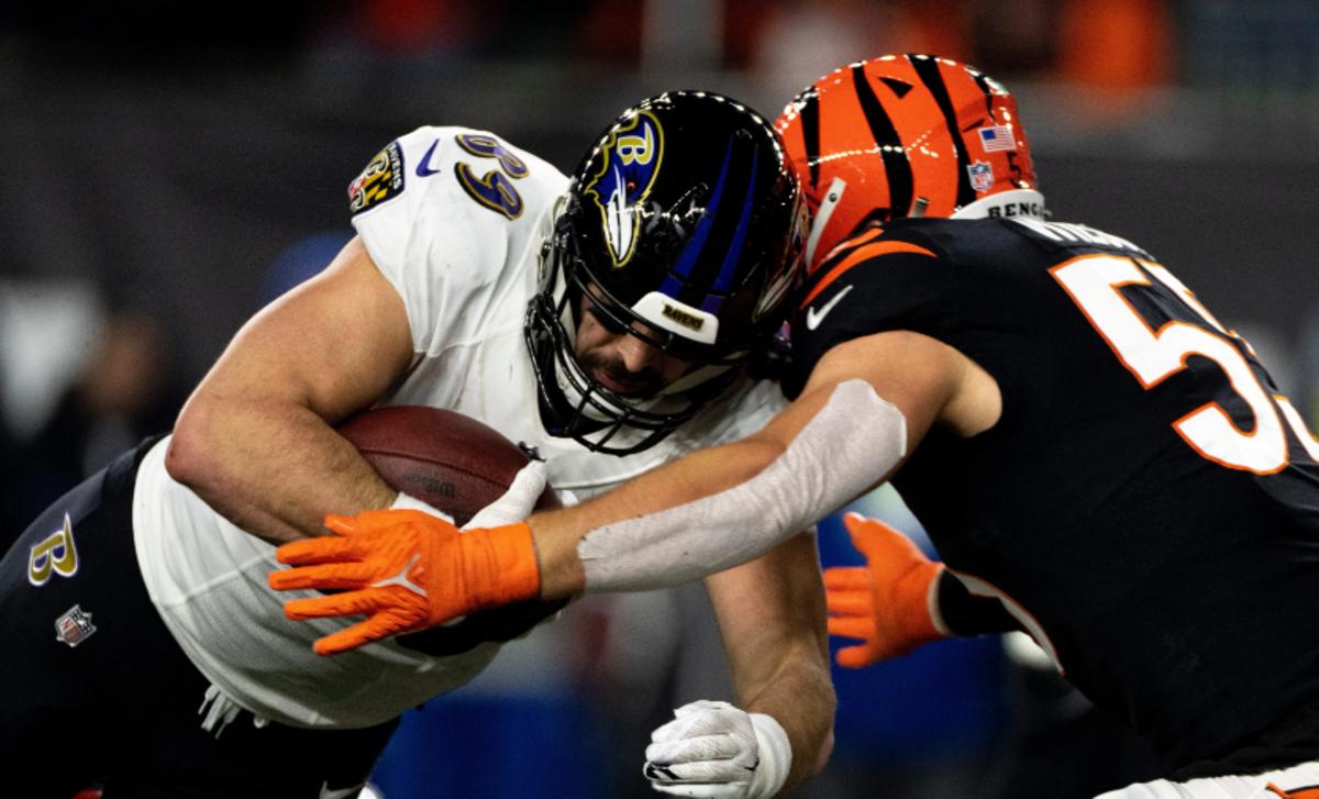 Mark Andrews of the Baltimore Ravens runs during an NFL football