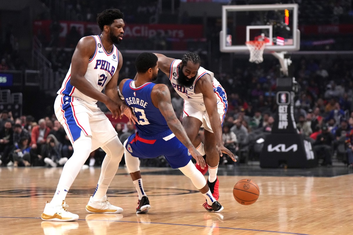 76ers' James Harden facing the Clippers during a January battle.