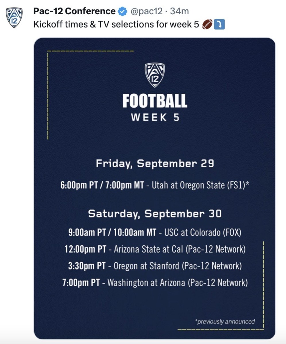 2023 Pac-12 Football Schedule Announced