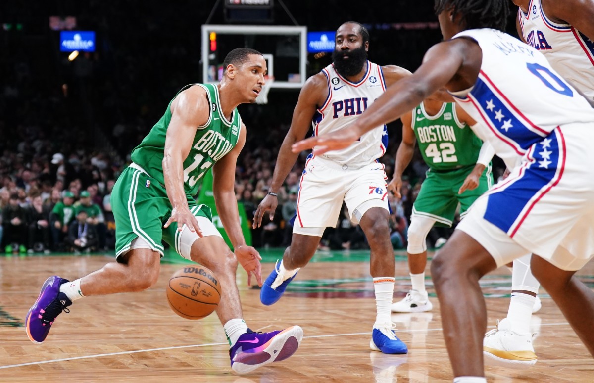 Boston Celtics' Malcolm Brogdon facing the Philadelphia 76ers.