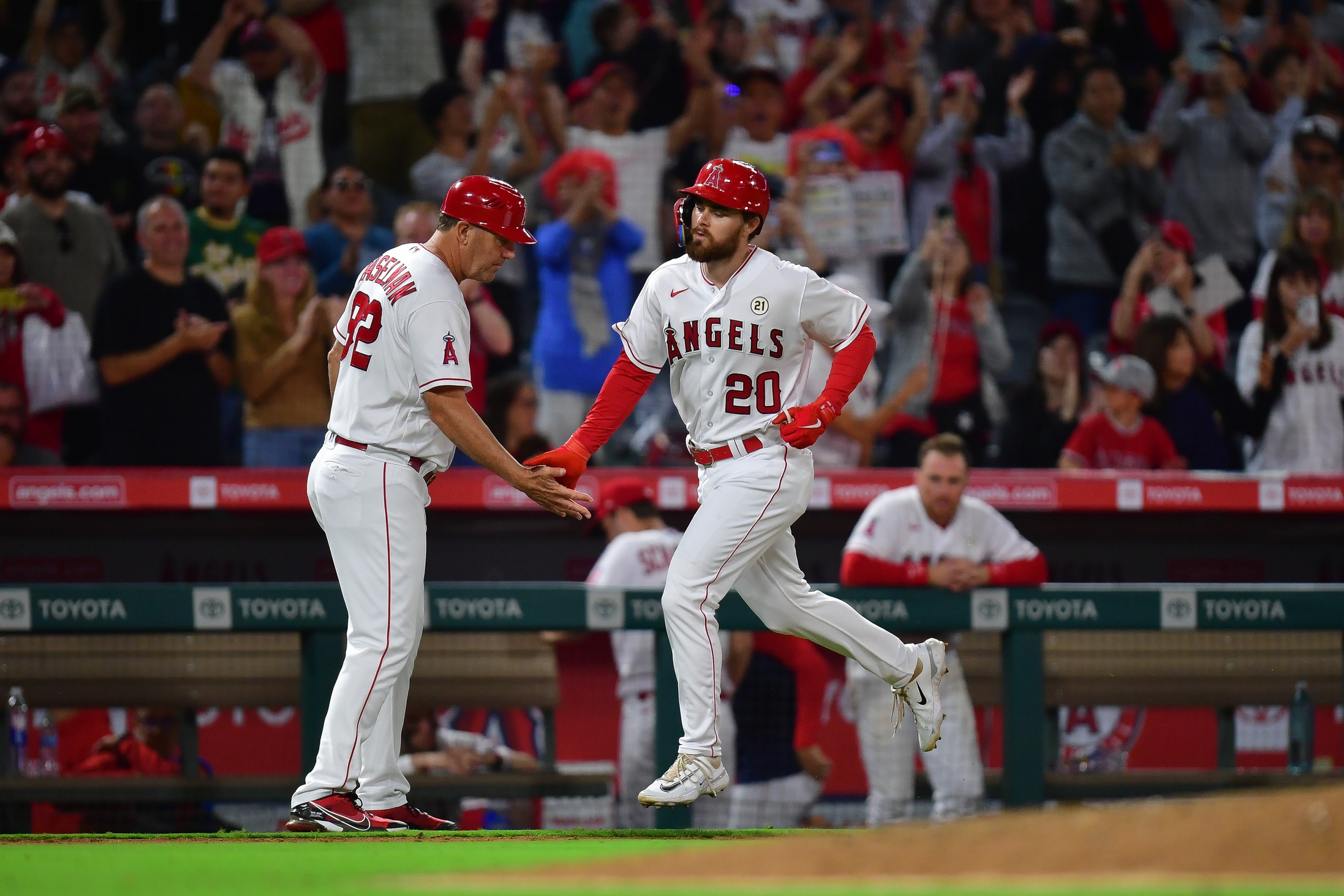 Los Angeles Angels' Jared Walsh hits three homers again
