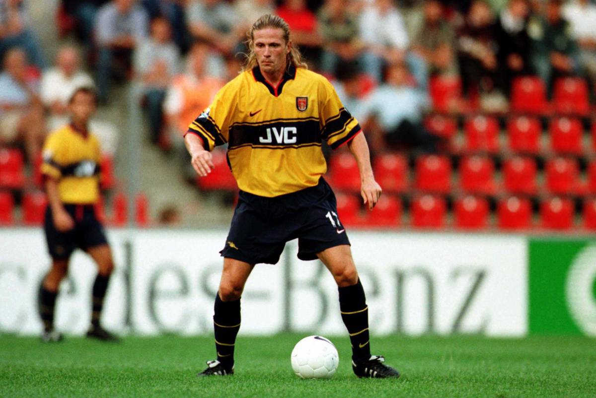 Emmanuel Petit pictured playing for Arsenal in 1997