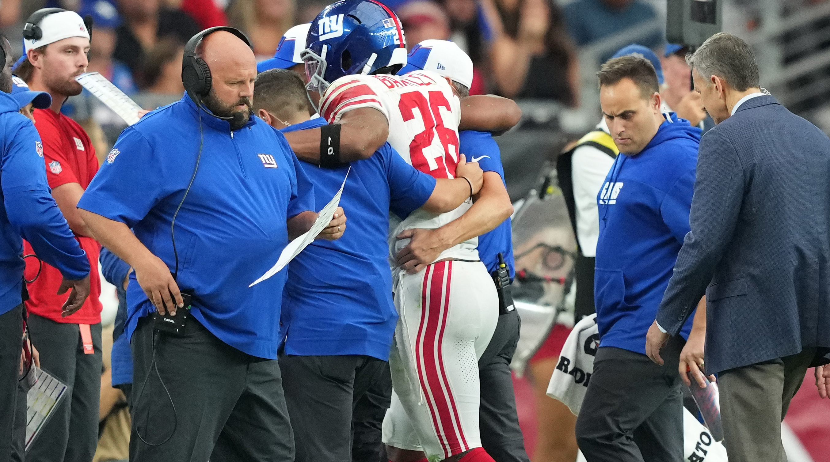 Giants' Brian Daboll Gives Positive Update on Saquon Barkley's Injury  Status - Sports Illustrated