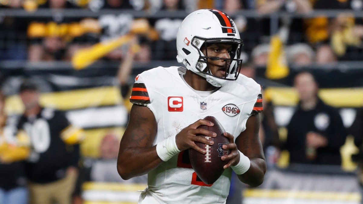 Deshaun Watson drops back to pass during a Week 2 matchup against the Steelers.