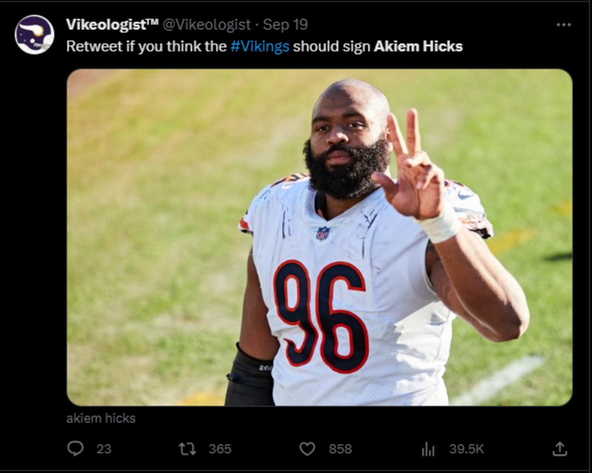 Should the Vikings sign Akiem Hicks? Vikings fans seem to think so - Sports  Illustrated Minnesota Sports, News, Analysis, and More