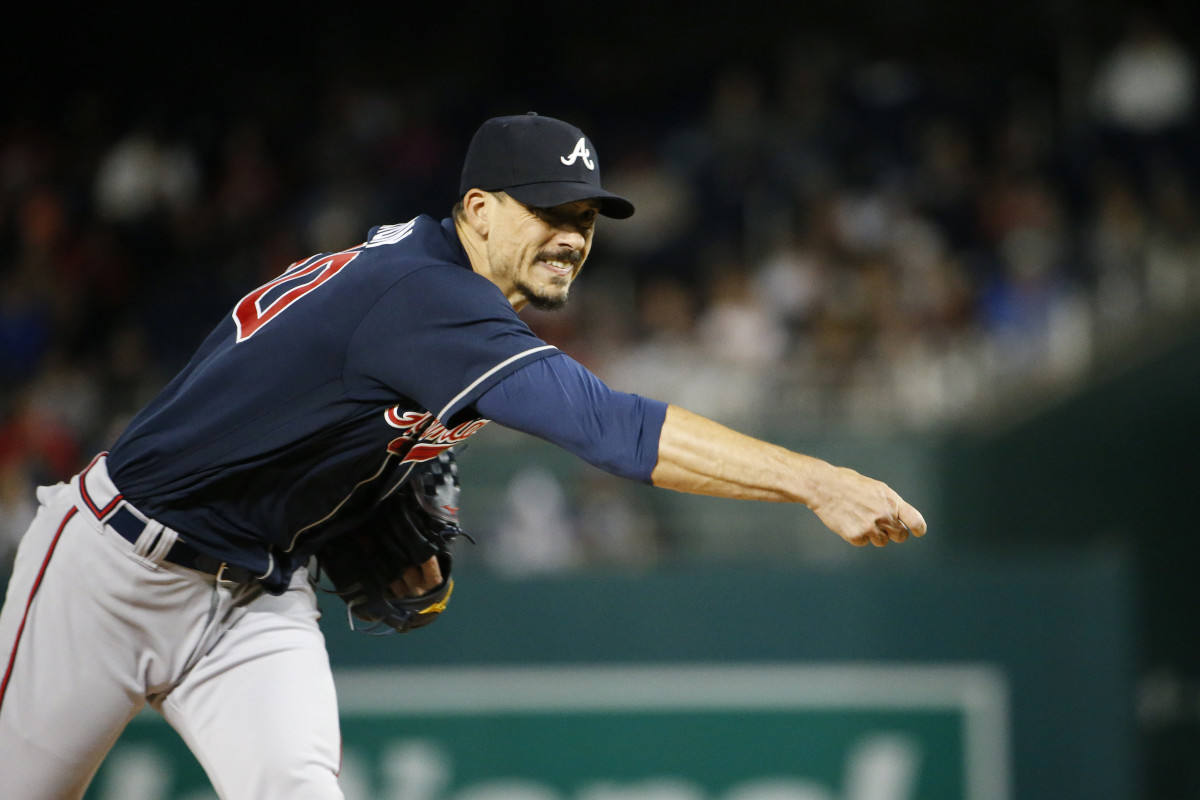 Sep 22, 2023; Washington, District of Columbia, USA; Atlanta Braves starting pitcher Charlie Morton (50) throws the ball during the first inning against the Washington Nationals at Nationals Park.