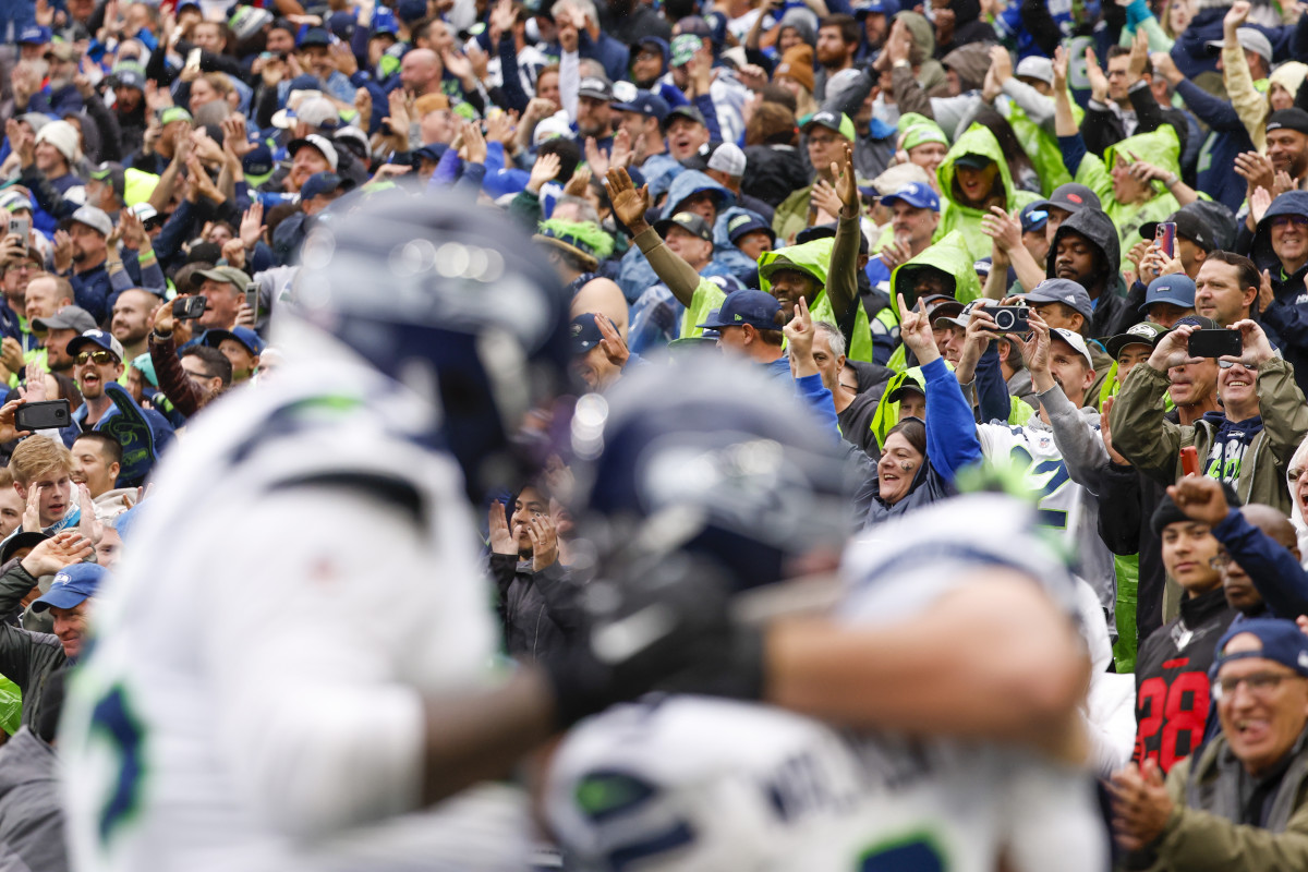 Seattle Seahawks fans celebrate during a game. 