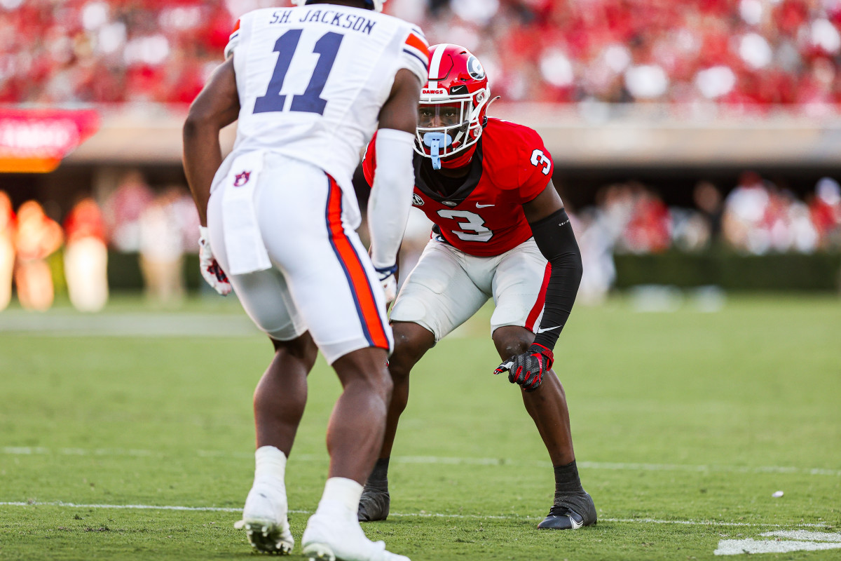 Georgia defensive back Kamari Lassiter (3) during a game against Auburn on Dooley Field at Sanford Stadium in Athens, Ga., on Saturday, Oct. 8, 2022. (Photo by Tony Walsh)