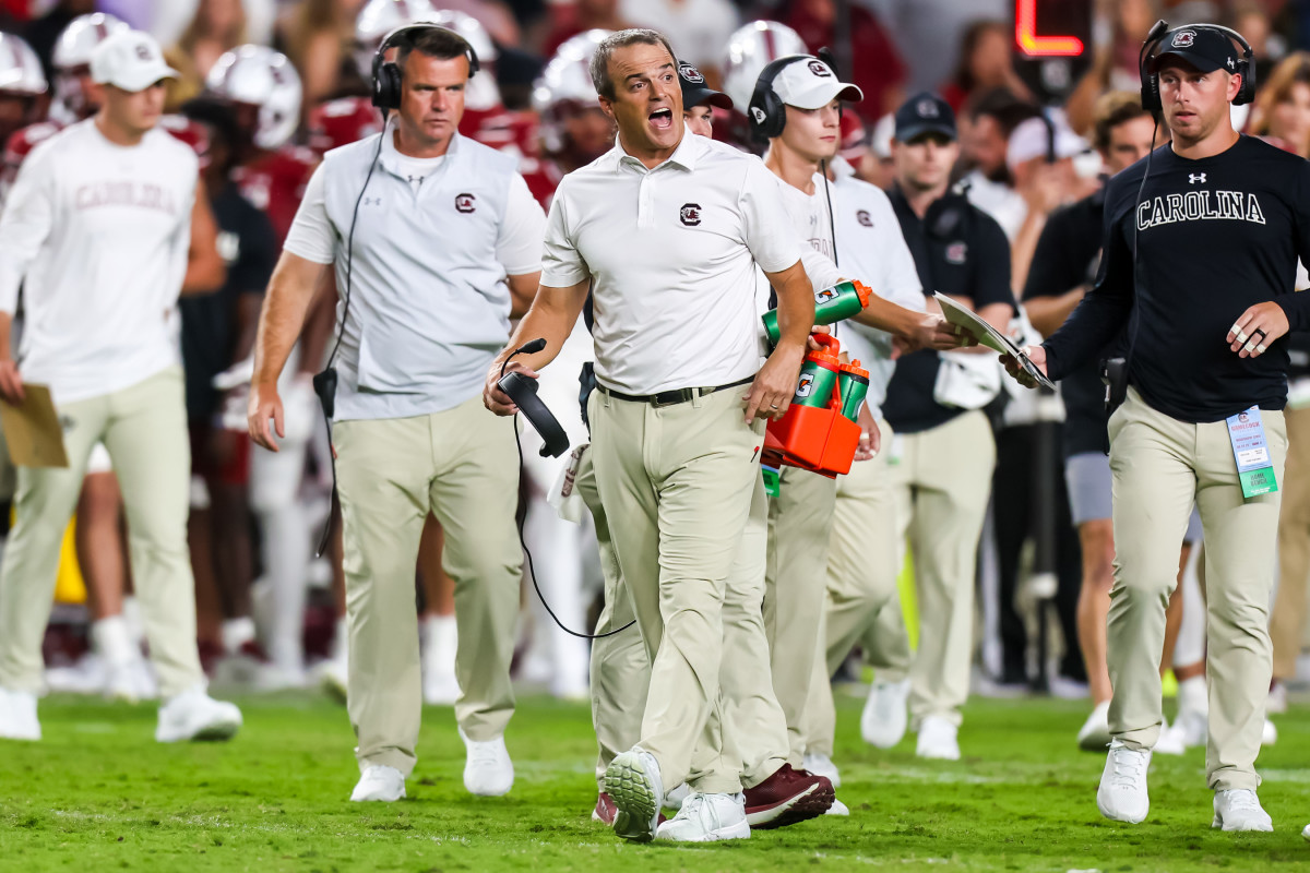 South Carolina HC Shane Beamer during a win over Mississippi State. (Photo by Jeff Blake of USA Today Sports)