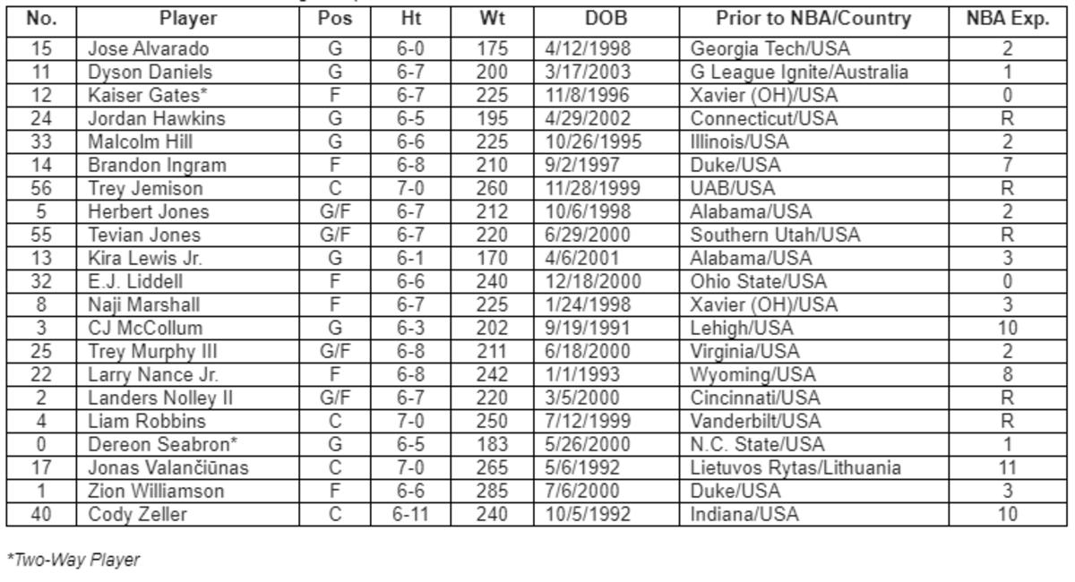 Pelicans 2023 Training Camp Roster