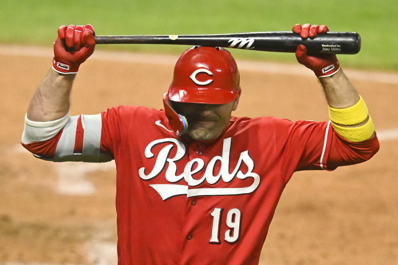 Cincinnati Reds' Joey Votto plays his position during a baseball