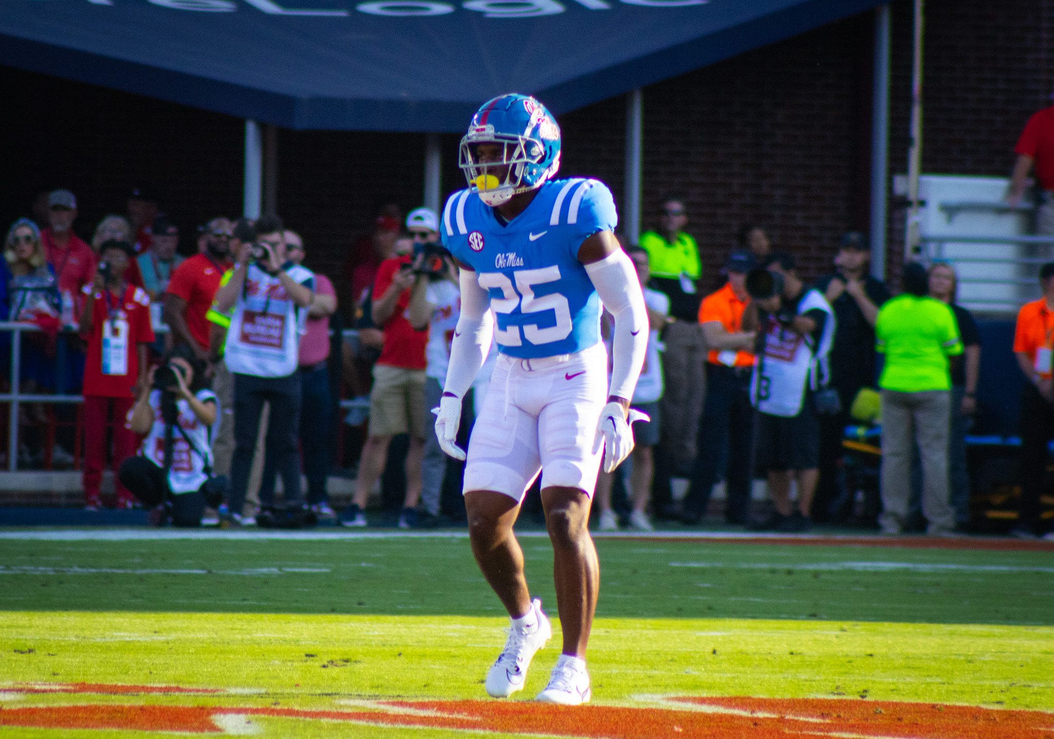 Ole Miss Rebels safety Trey Washington on the field versus the LSU Tigers (2023).