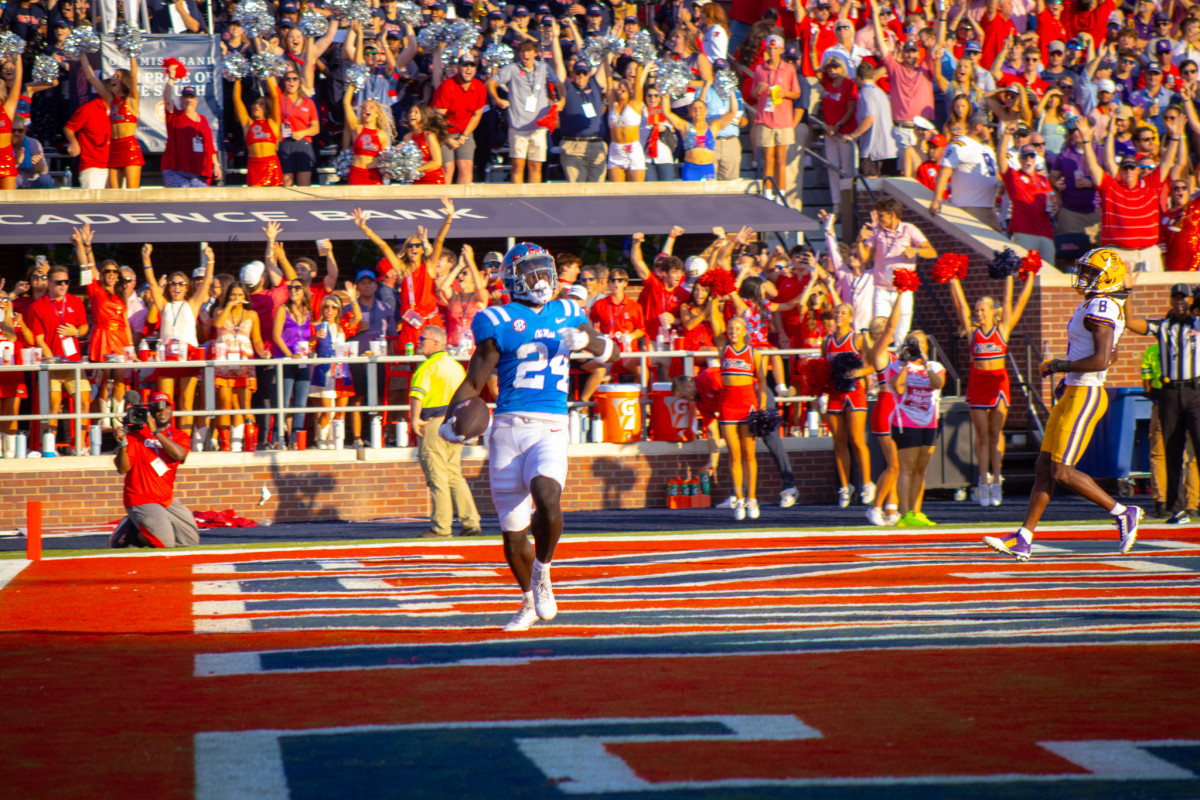 Ole Miss RB Ulysses Bentley IV celebrates a score vs. LSU.