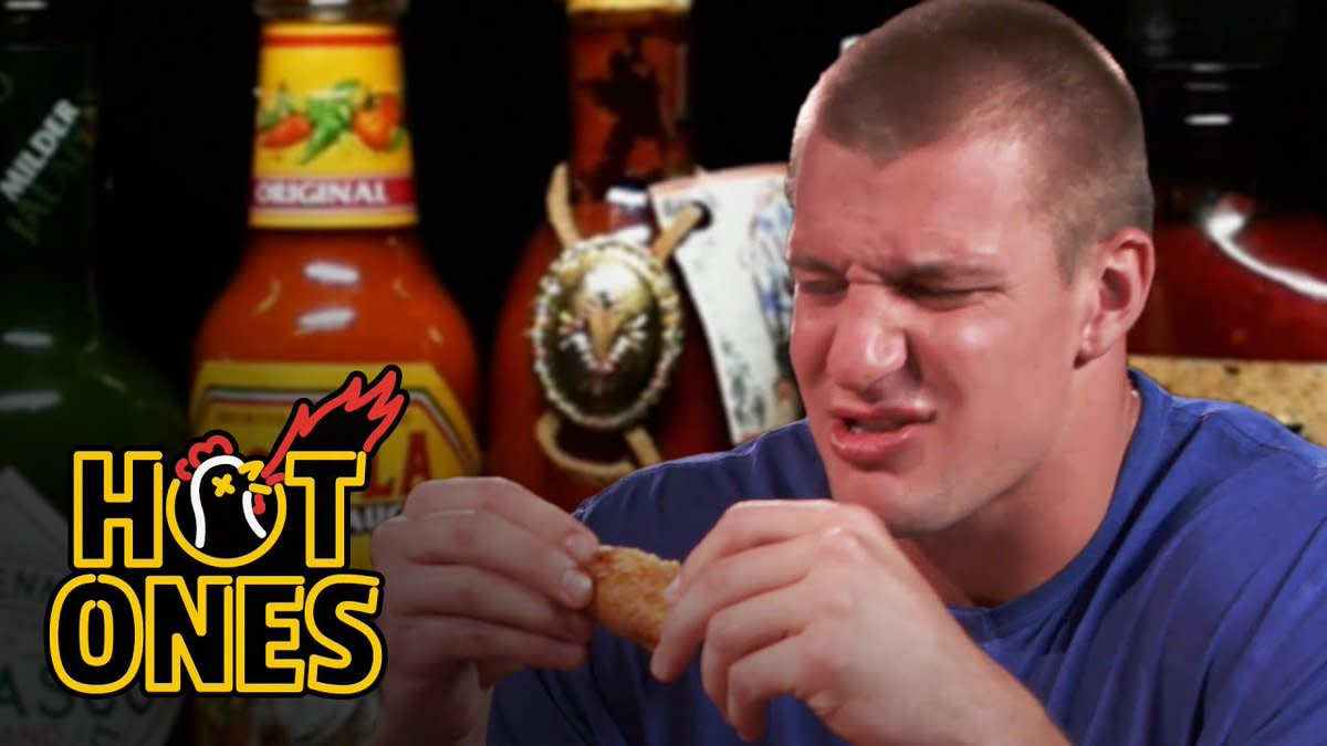 Rob Gronkowski suffering on Hot Ones.