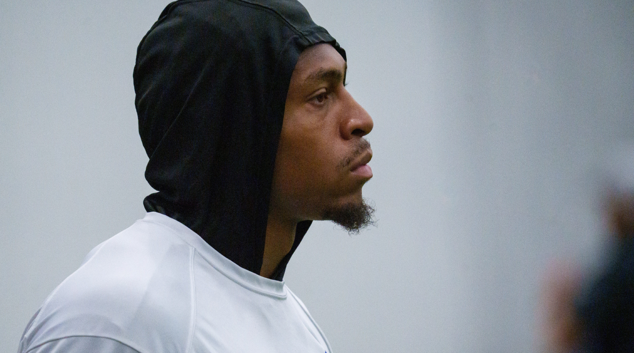 Colts running back Jonathan Taylor looks on during an offseason practice.