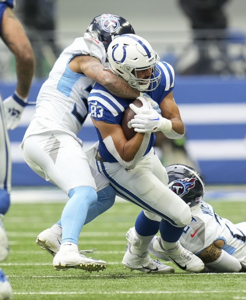 Indianapolis Colts Vs. Tennessee Titans. NFL Game. American Football League  Match. Silhouette Of Professional Player Celebrate Touch Down. Screen In  Background. Stock Photo, Picture And Royalty Free Image. Image 151155752.