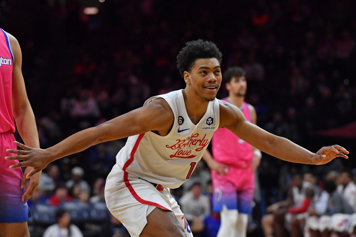 76ers guard Jaden Springer during the 2022-2023 NBA season.