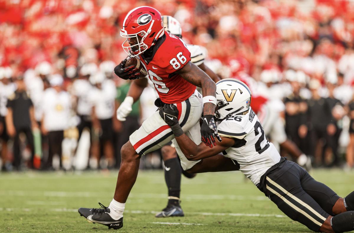 Georgia wide receiver Dillon Bell during a game against Vanderbilt on Dooley Field at Sanford Stadium in Athens, Ga., on Saturday, Oct. 15, 2022. (Photo by Tony Walsh)