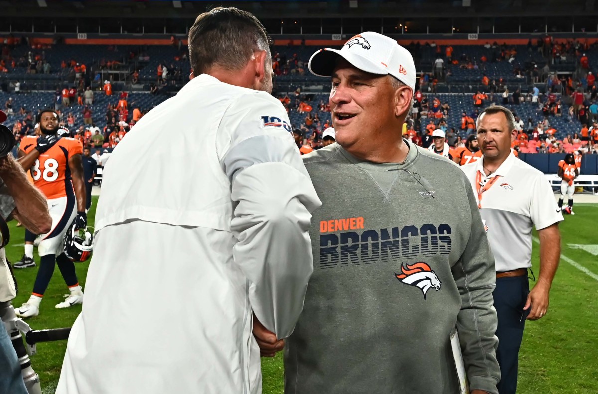 Philadelphia Eagles defensive coordinator Vic Fangio, then with the Denver Broncos.