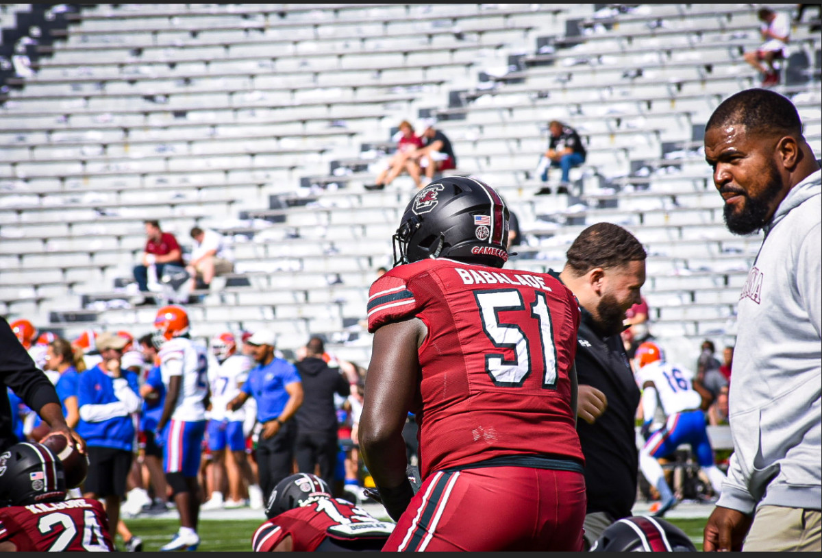 Tree Babalade in Pre Game warm ups