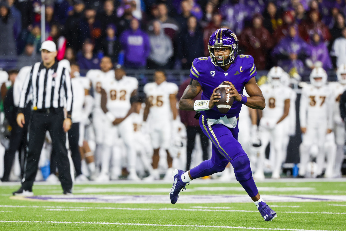 Oct 21, 2023; Seattle, Washington, USA; Washington Huskies quarterback Michael Penix Jr. (9) looks to pass against the Arizona State Sun Devils during the second quarter at Alaska Airlines Field at Husky Stadium. Mandatory Credit: Joe Nicholson-USA TODAY Sports