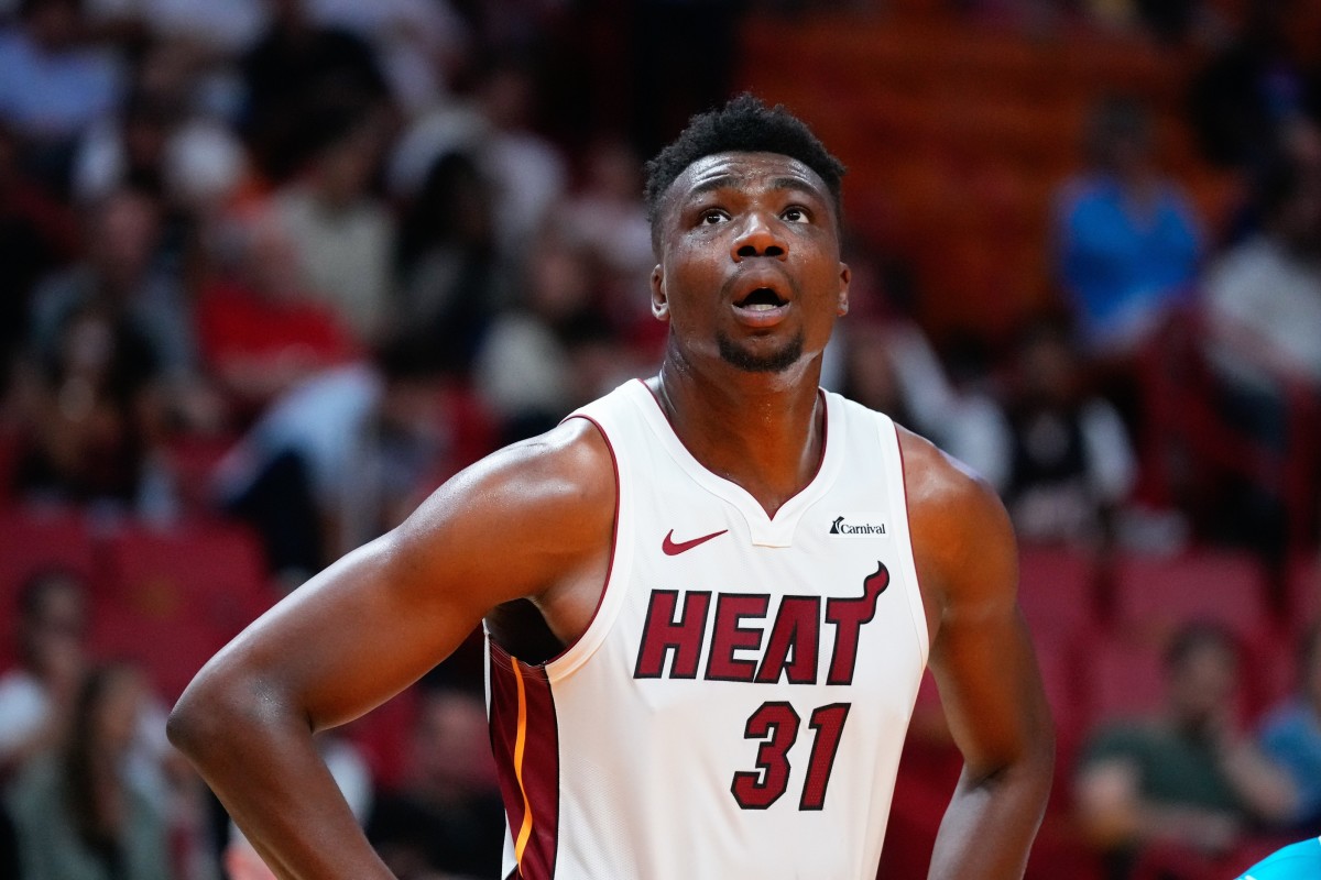 Miami Heat center Thomas Bryant (31) looks on against the Charlotte Hornets during the second half at Kaseya Center.