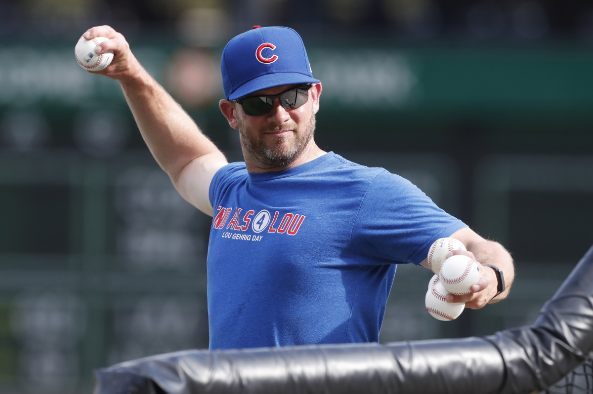 Aug 26, 2023; Pittsburgh, Pennsylvania, USA; Chicago Cubs bench coach Andy Green (29) throws batting practice before a game against the Pittsburgh Pirates at PNC Park.
