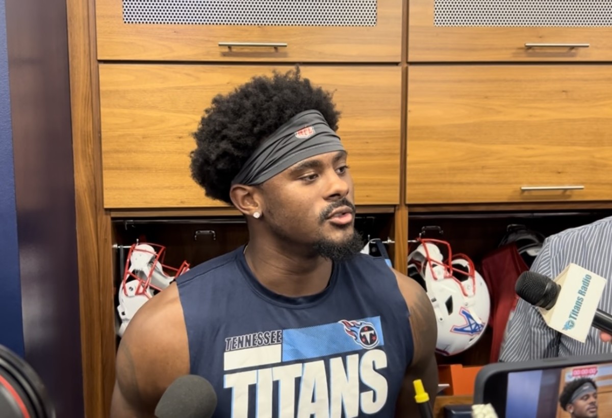 Tennessee Titans quarterback Malik Willis meets with the media on Wednesday.