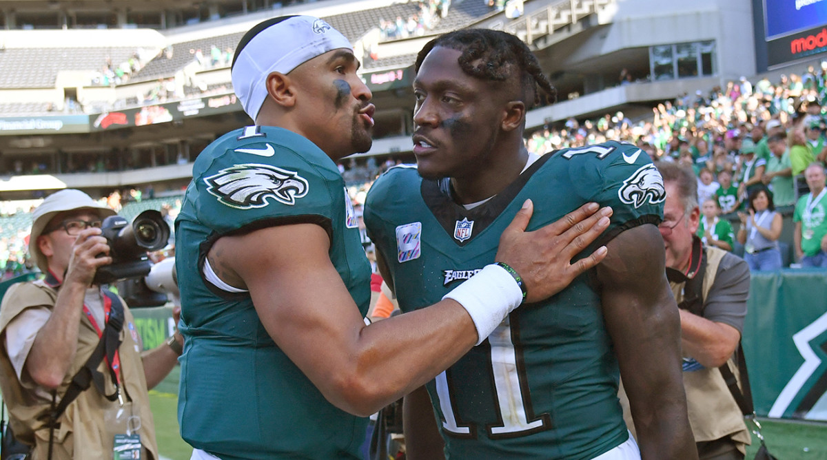 Philadelphia Eagles quarterback Jalen Hurts and receiver A.J. Brown