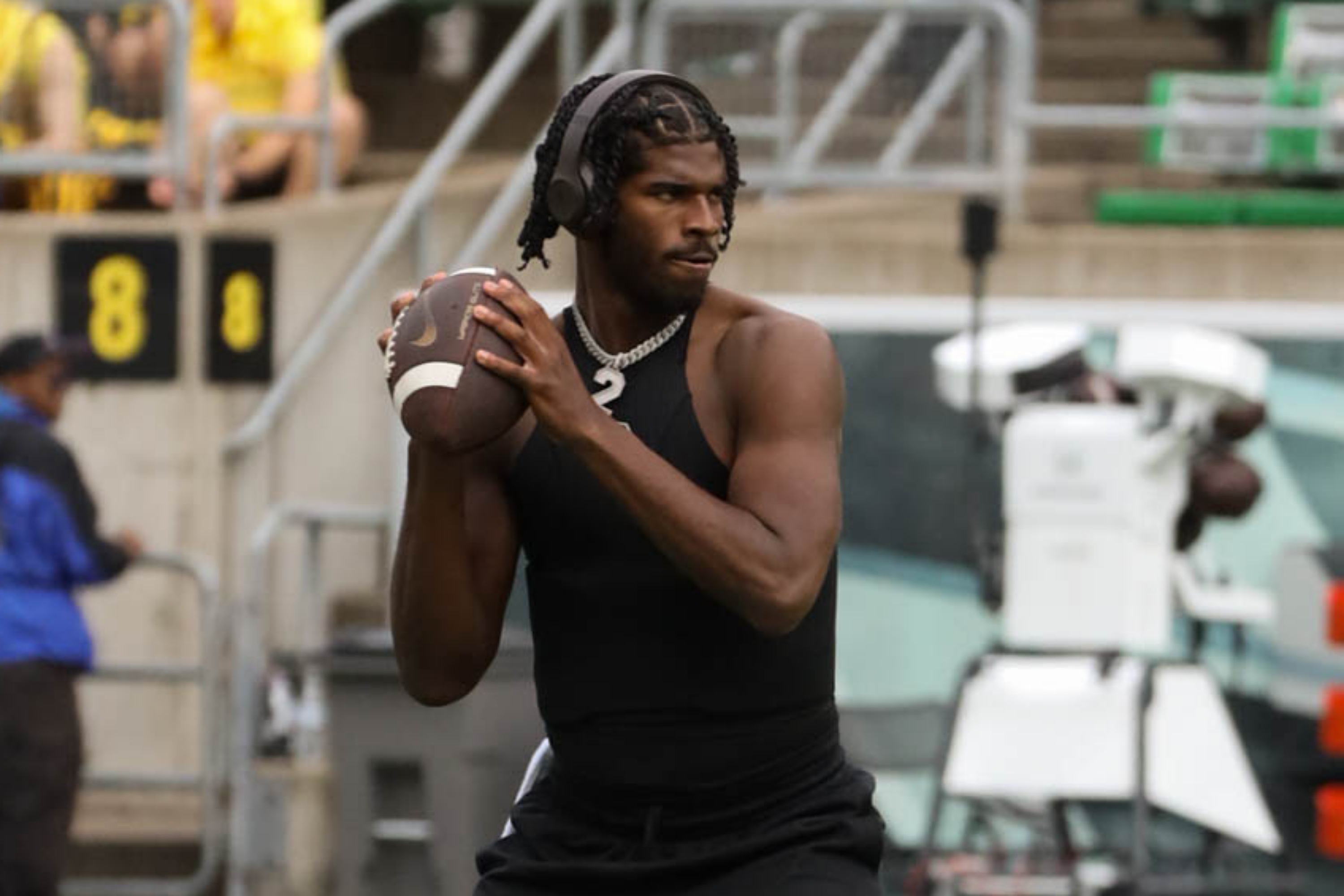 Colorado's Shedeur Sanders on the field pregame at Oregon