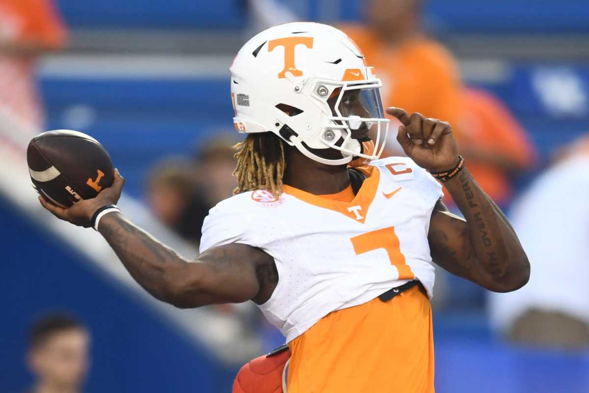 Tennessee Volunteers QB Joe Milton III during pregame warmups against Kentucky. (Photo by Caitie McMekin of the News Sentinel)