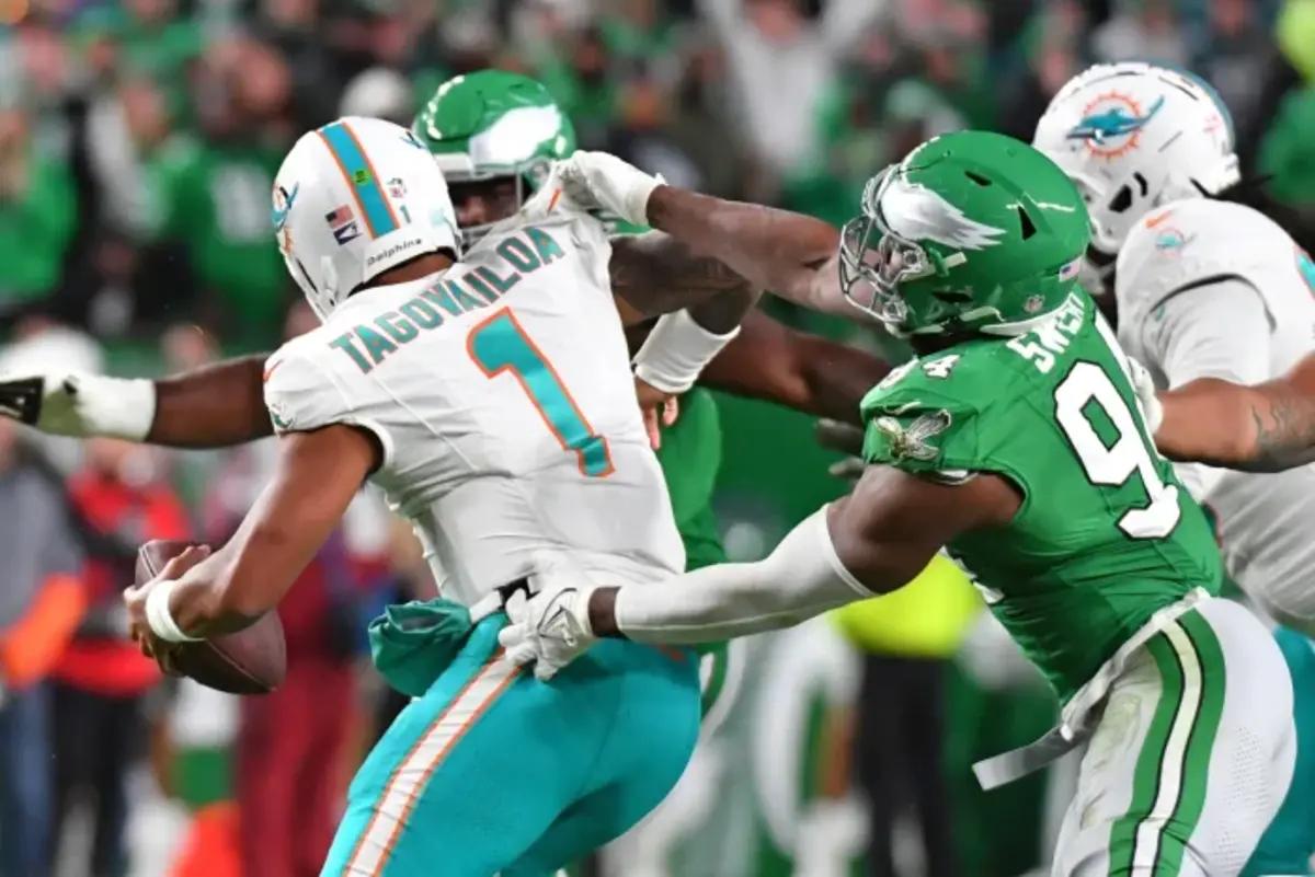 The Philadelphia Eagles defense recorded four sacks and eight tackles for loss against the Miami Dolphins.