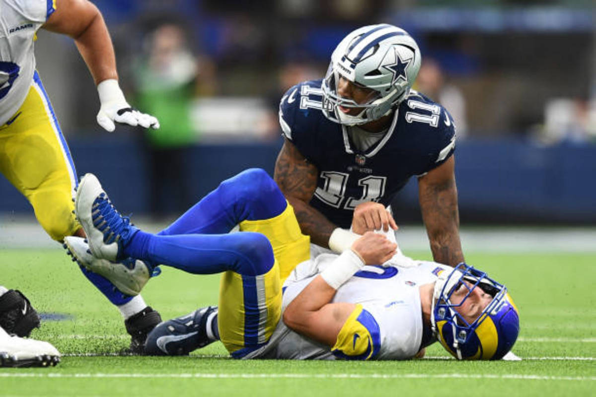 Cowboys linebacker Micah Parsons brings down Rams quarterback Matthew Stafford.