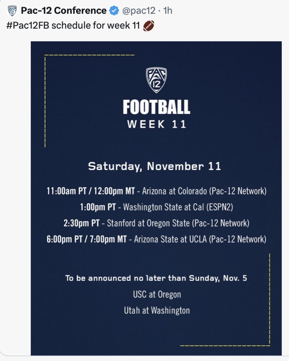 Nov. 11 Pac-12 football schedule