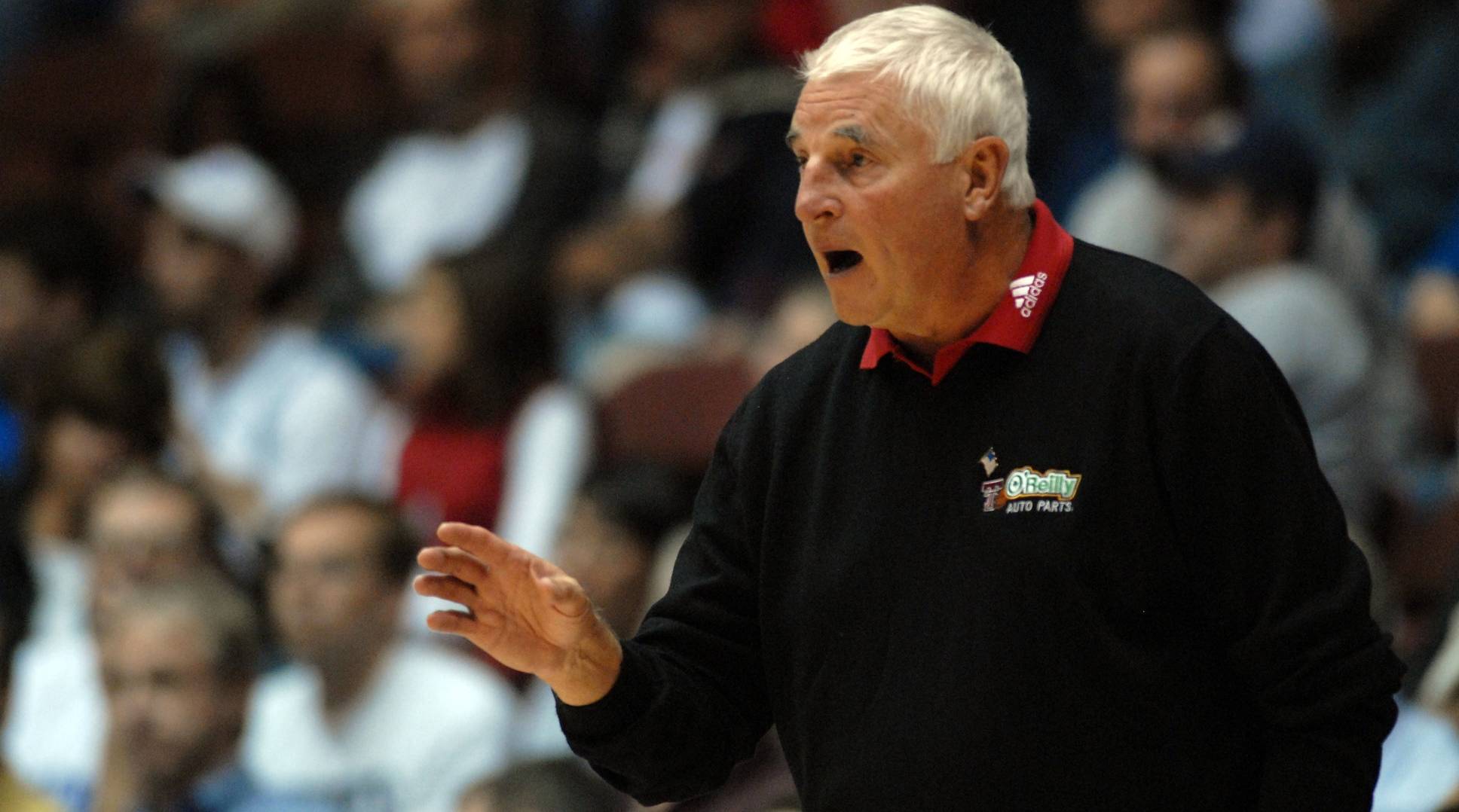 Former Texas Tech head coach Bob Knight speaks to his team during a game.