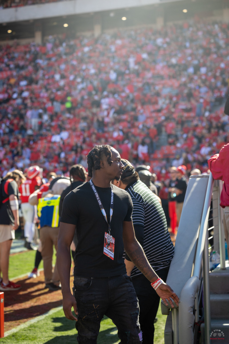 Georgia commit DB Ellis Robinson IV taking in Sanford Stadium ahead of Missouri v. Georgia on Nov. 4, 2023. (Brooks Austin / Dawgs Daily).