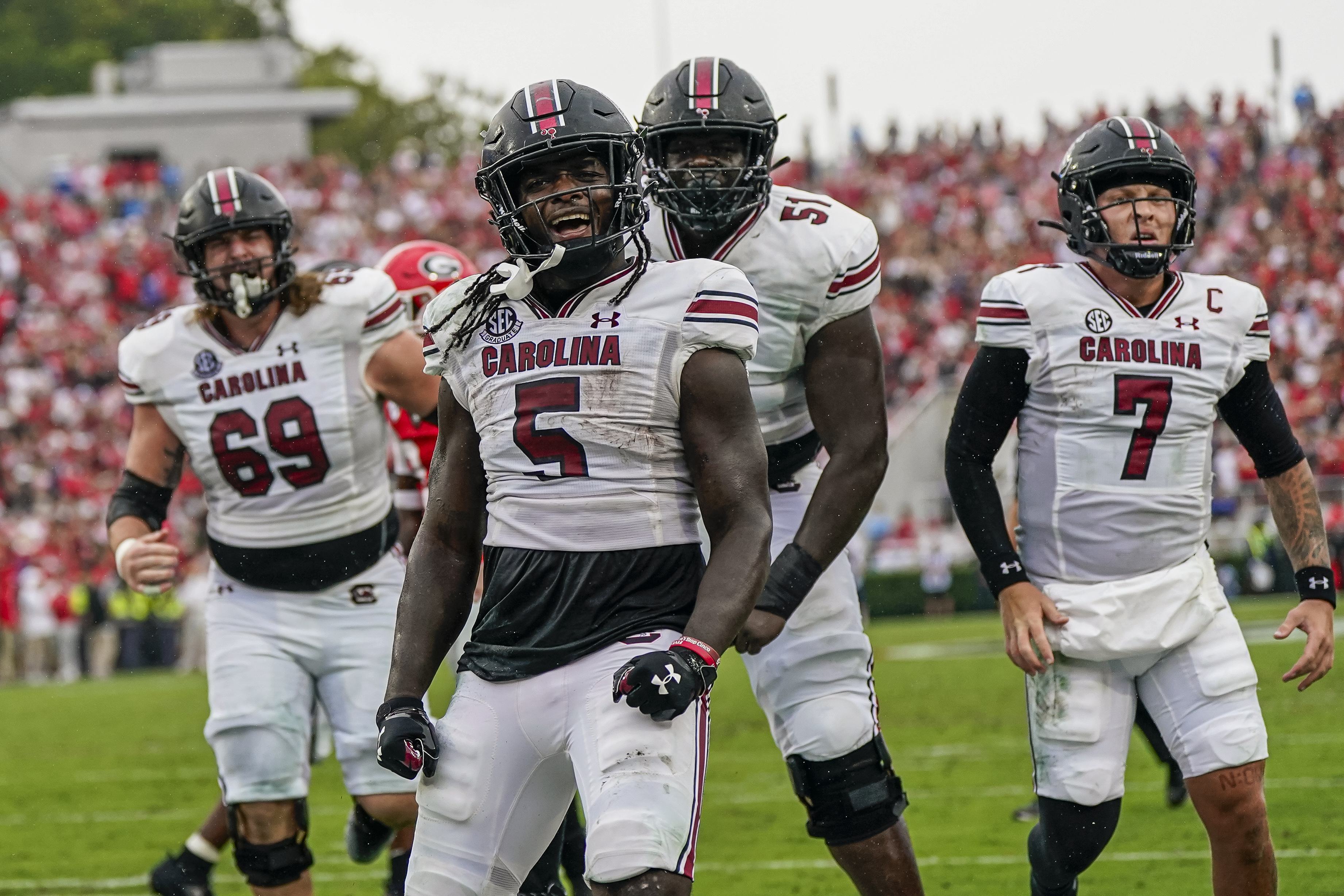 Dakereon Joyner displaying emotion after scoring a TD vs. Georgia (16th Sept., 2023)