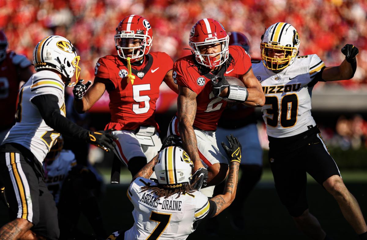 Georgia running back Kendall Milton (2) during Georgia’s game against Missouri on Dooley Field at Sanford Stadium in Athens, Ga., on Saturday, Nov. 4, 2023. (Tony Walsh/UGAAA)