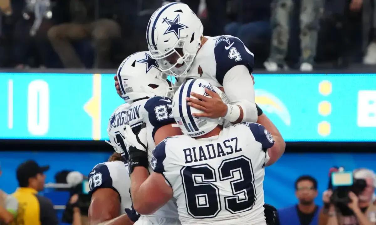 Cowboys tight end Jake Ferguson (87) has lifted the lid on Dak Prescott's increased confidence in the huddle.