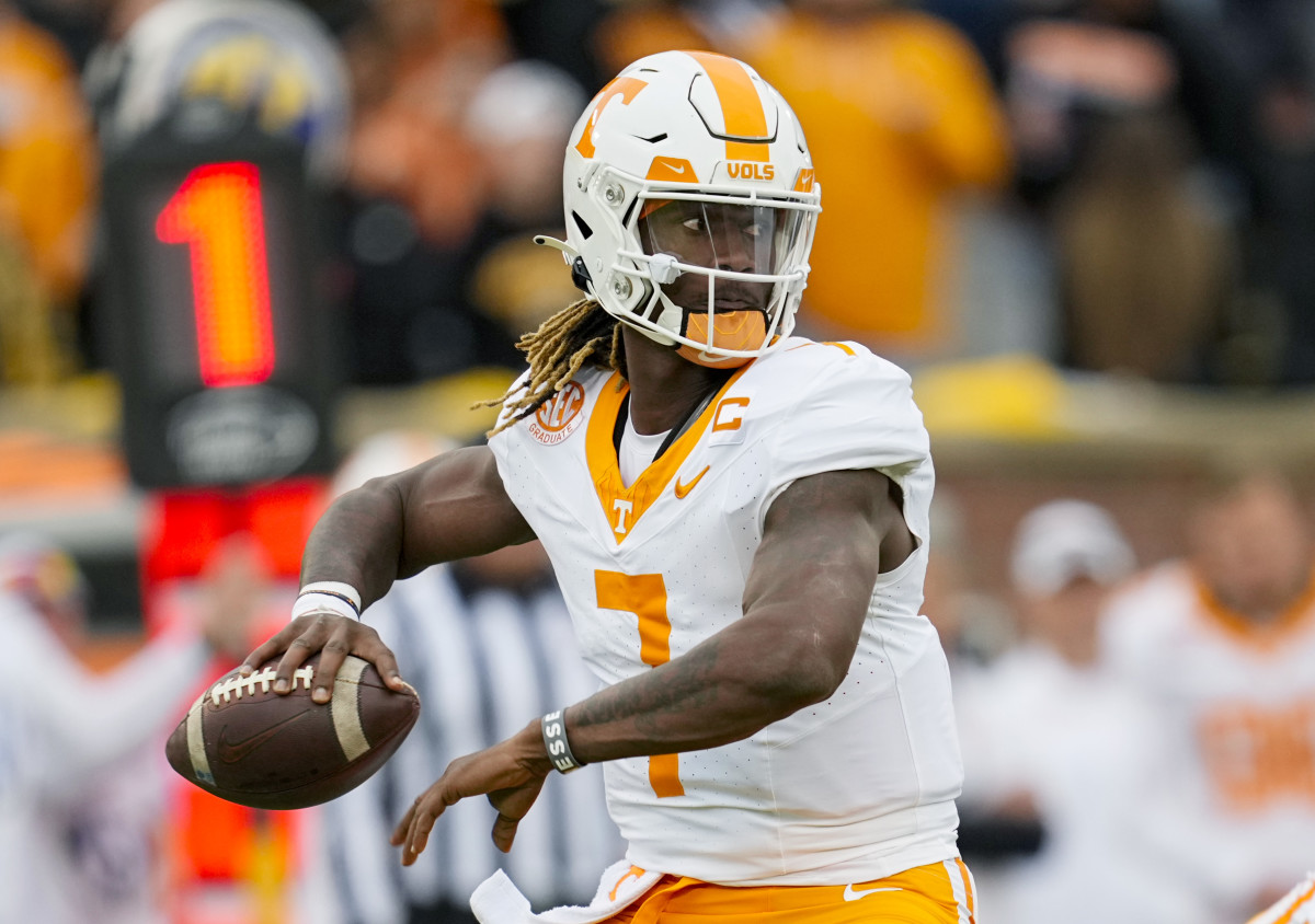 Tennessee Volunteers QB Joe Milton III during the first half against Missouri. (Photo by Jay Biggerstaff of USA Today Sports)