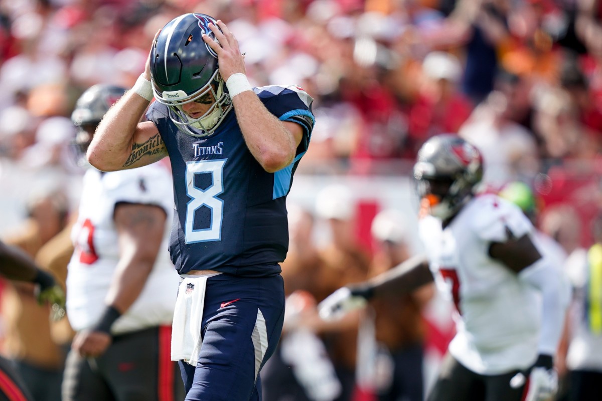 Titans rookie quarterback Will Levis had a tough day against the Buccaneers in Week 10.