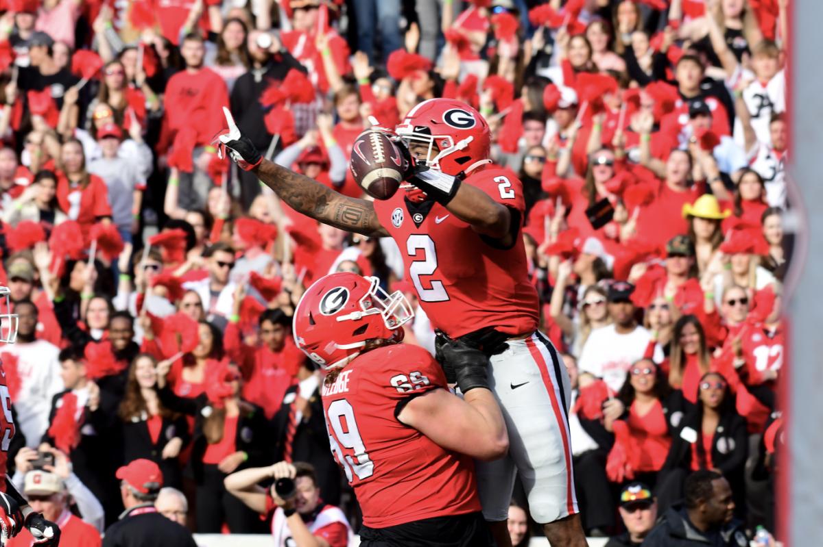 Georgia running back Kendall Milton during the Bulldogs 37-14 win over Georgia Tech in a game played November 26, 2022, at Sanford Stadium at the University of Georgia in Athens, GA. Photo credit Perry McIntyre.