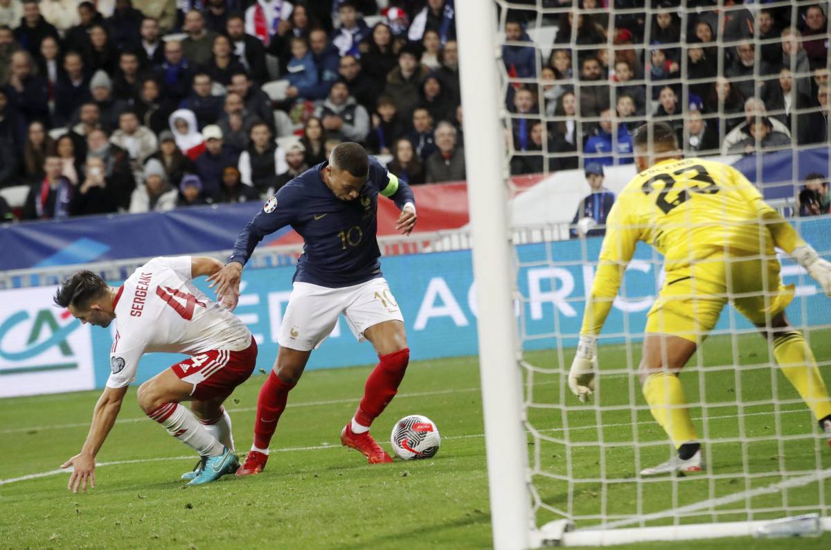 Kylian Mbappe pictured (center) during France's 14-0 win over Gibraltar in November 2023