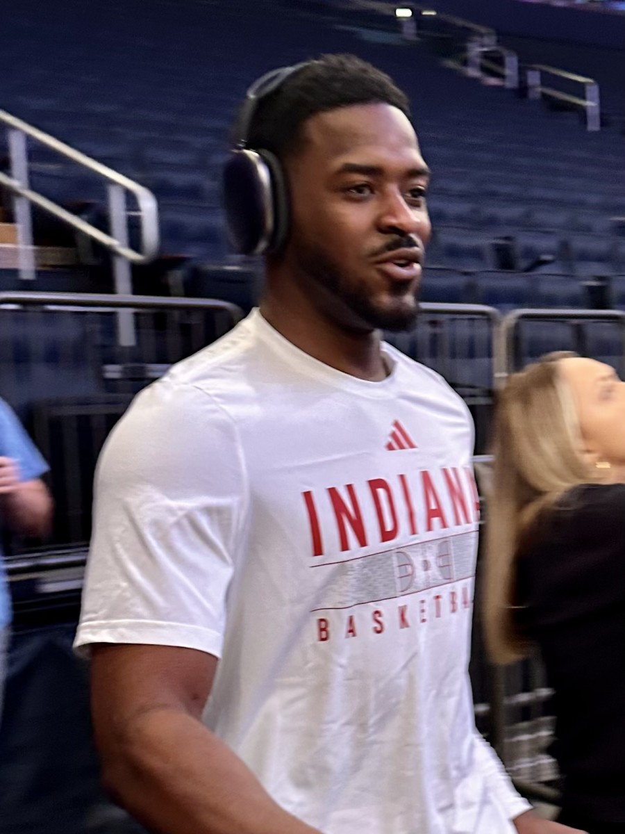 Indiana guard Xavier Johnson heads out onto the court at Madison Square Garden prior to Sunday's game against Connecticut.